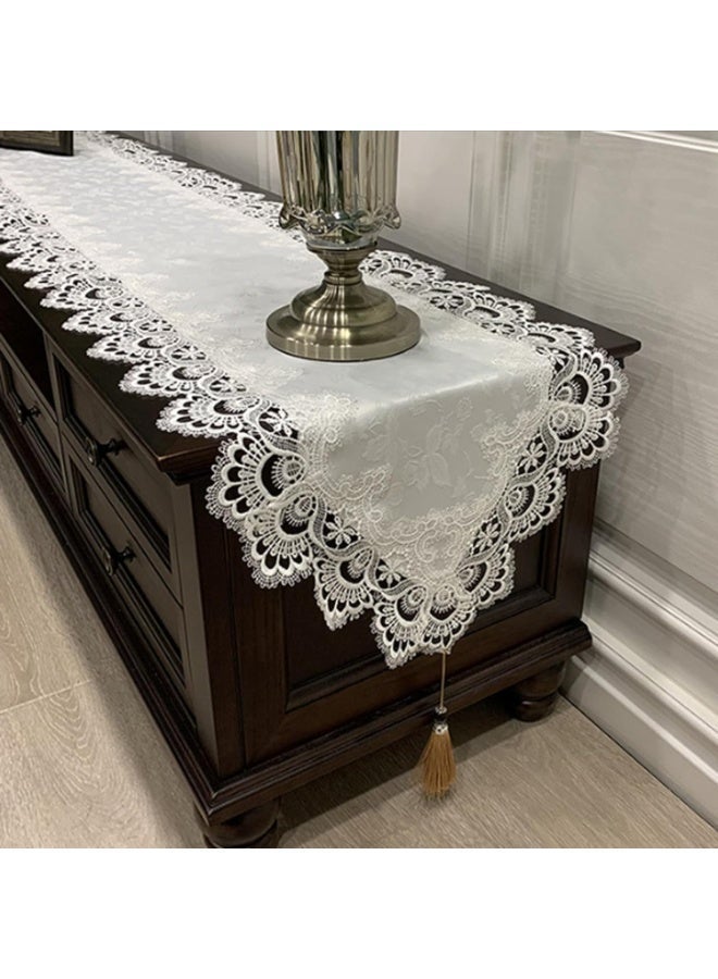 ChicAbode قائمة المنتجات ذات الصلة الدانتيل الأبيض الجدول الجاري للديكور المنزلي التطريز غطاء الجدول لتناول الطعام طاولات القهوة - Image 1